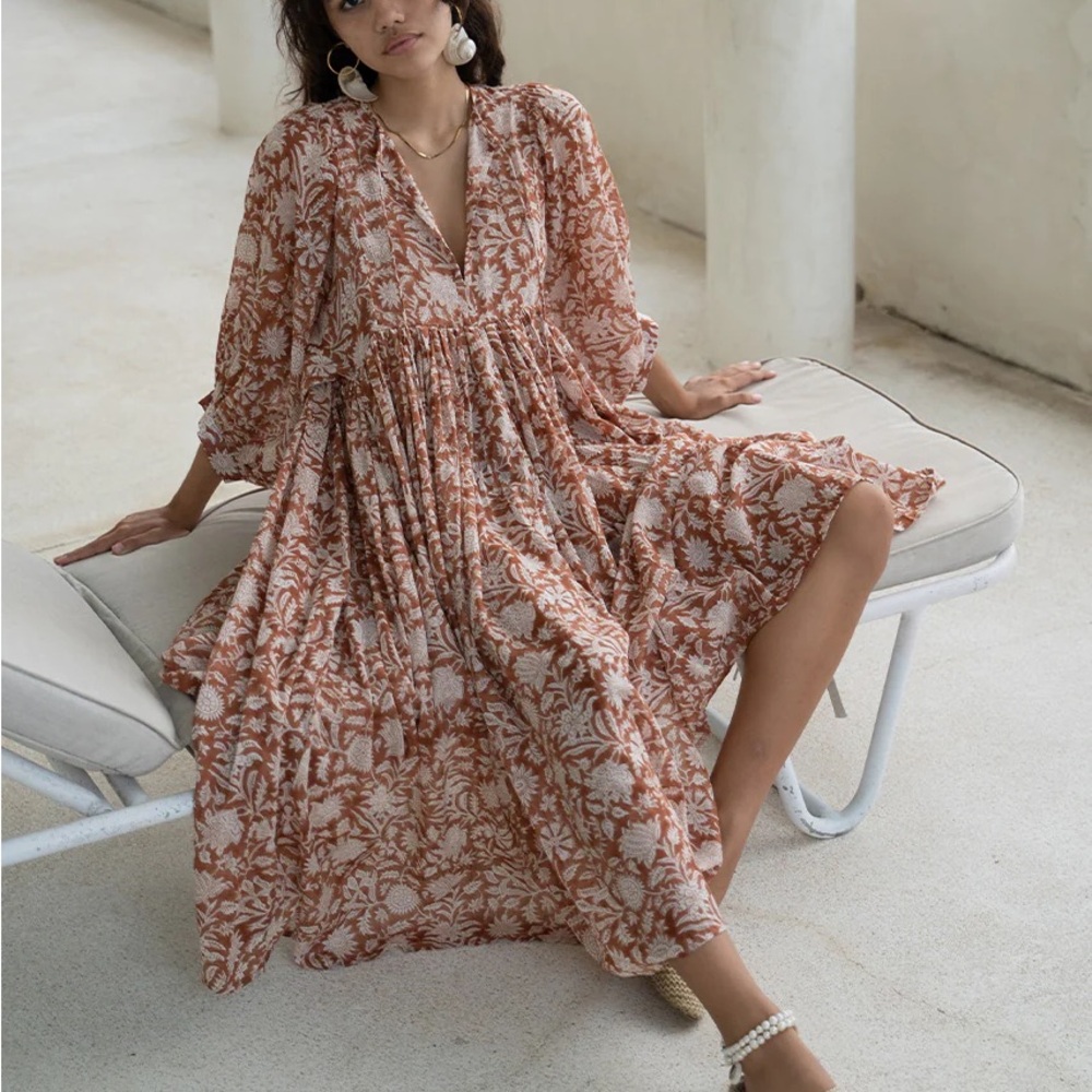 Daughters of India Kyra Midi Dress ~ Caramel